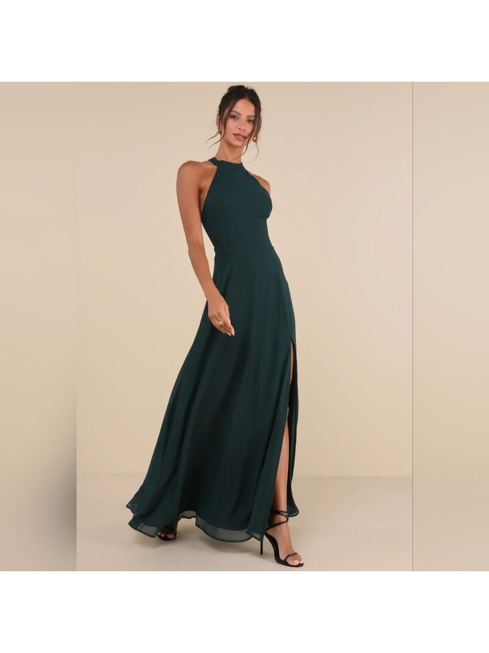 Lulus - Confidently Charismatic Emerald Backless Halter Maxi Dress - Picture 2 of 10